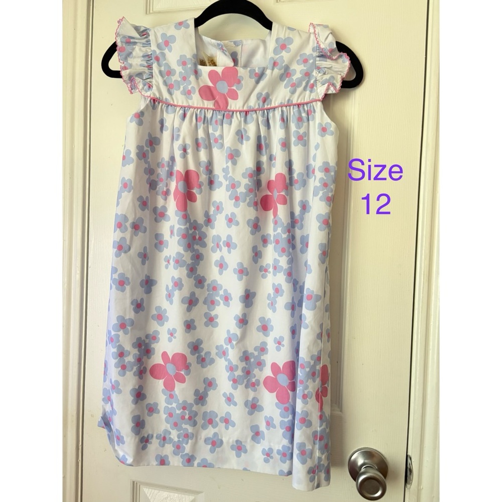 Girls Floral Ruffle Sleeve Shift Dress - Pink & Light Blue